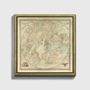 Leinwandposter oder gerahmtes Leinwandgemälde Anonymous Twelve Miles around NY Map, 1849