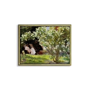 Póster en lienzo o cuadro en lienzo enmarcado Peder Severin Krøyer Sentado en el jardín de rosas
