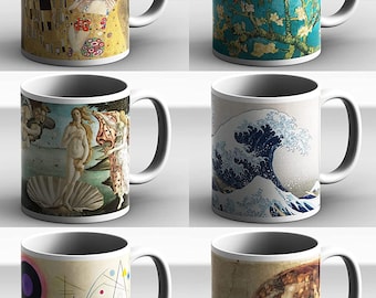 Ceramic mug Mug Set 6 mugs Gustav Klimt Vincent Van Gogh Botticelli Hokusai Vassily Kandinsky Michelangelo Buonarroti