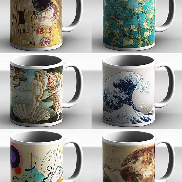 Mug en céramique Mug Set 6 mugs Gustav Klimt Vincent Van Gogh Botticelli Hokusai Vassily Kandinsky Michelangelo Buonarroti