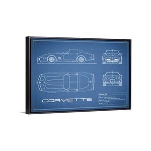 Poster tela o quadro su tela con cornice Rogan Mark Corvette C3-Blue