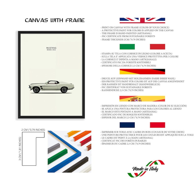 or framed canvas or with frame Rogan Mark Ford Mustang Boss302 1969 Print on Paper Poster or canvas