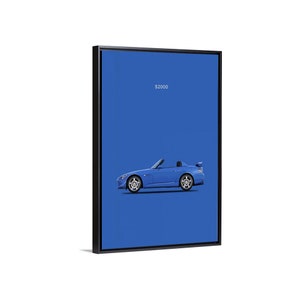 May include: A blue Honda S2000 convertible sports car on a blue background with the text "S2000" above the car.