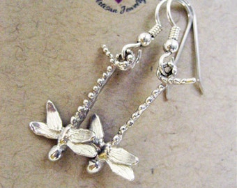 Dragonflies,Dragonfly Earrings,Dragonfly Jewelry, Sterling Silver drop earrings,Dangle Earrings,Gardener Gift,Lucky Charm,Nature lover gift