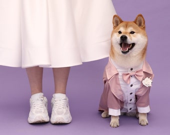 Classic Baby Pink Dog Tuxedo: Wedding Outfit with Bow Tie
