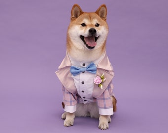 Pink Tartan Dog Tuxedo - Wedding - Black Tie - Dog Wedding - Bow Tie -  Flower Boutonniere -  Dress Code - Dog outfit - Dog BirthdayBark&Go