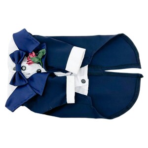 Classic NAVY Dog Tuxedo Black Tie Dog Wedding Bow Tie Flower Boutonniere Dress Code Evening dog outfit Dog BirthdayBark&Go image 3
