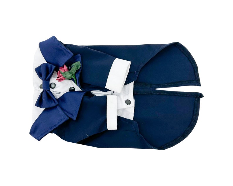 Classic NAVY Dog Tuxedo Black Tie Dog Wedding Bow Tie Flower Boutonniere Dress Code Evening dog outfit Dog BirthdayBark&Go image 3