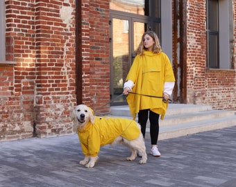 Yellow Family look raincoats for dogs and humans -  ALL breeds - MEMBRANE Fabric - Dog Jacket - Dog Coat - Dog Clothing - Bark&Go