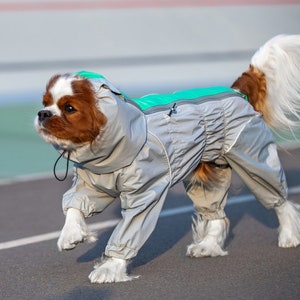 Spaniel Waterproof Raincoat with Snood for Long Ears - MESH or FLEECE  lining -  Dog Coat  - Dog Overall - Dog Raincoat - Dog ClothesBark&Go