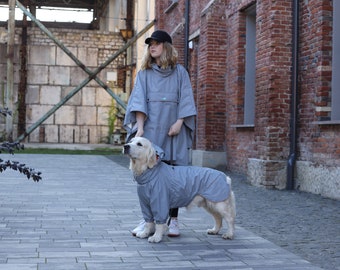 Grey Family look raincoats for dogs and humans -  ALL breeds - MEMBRANE Fabric - Dog Jacket - Dog Coat - Dog Clothing - Bark&Go