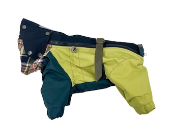 A28 Male /Warm fleece lining/  Waterproof Dog Raincoat Dark Academia- Olive Color- MEMBRANE - Bark&Go -Dog Coat - Dog Clothing - Pet Clothes