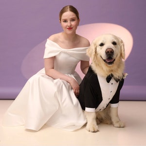 Aangepaste hond bruiloft smoking – zwart pak met vlinderdas, formele outfit huisdier, outfit bruidegom hond, op maat gemaakt