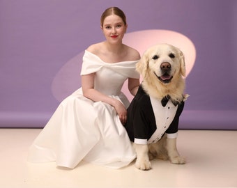 Custom Dog Wedding Tuxedo – Black Suit with Bow Tie, Formal Pet Outfit, Groom Dog Outfit, Made to Measure