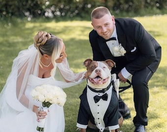 Dog Wedding Tuxedo | Custom Black Dog Suit with Bow Tie | Ring Bearer Outfit | Formal Dog Wedding Attire