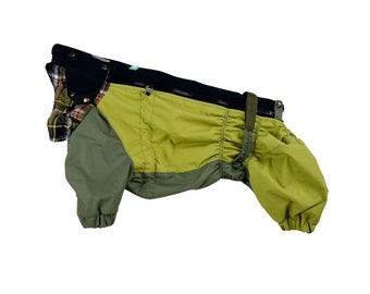B38 Male /Warm fleece lining/  Waterproof Dog Raincoat Dark Academia- Olive Color- MEMBRANE - Bark&Go -Dog Coat - Dog Clothing - Pet Clothes