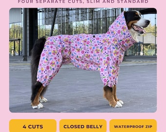 Large Dog Raincoat, Bright Floral Print, Waterproof Full Body Rain Suit with Legs, Labrador Shepherd Doberman Malinois Vizsla Staffy