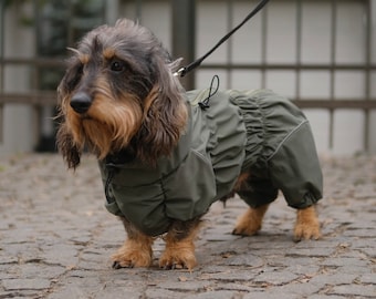 Dachshund Corgi Waterpoof Dog Raincoat -- MEMBRANE Fabric - FLEECE or Mesh lining- Bark&Go - Dog Coat - Dog Clothing - Pet Clothes