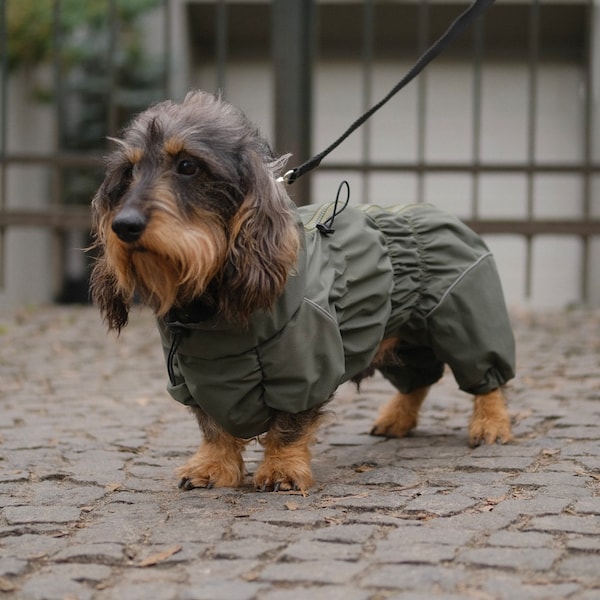 Dachshund Corgi Waterpoof Dog Raincoat -- MEMBRANE Fabric - FLEECE or Mesh lining- Bark&Go - Dog Coat - Dog Clothing - Pet Clothes