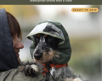 Dog Snood Waterproof Rain Hat with Visor, Windproof Ear Protection Hood, Spaniel Cocker Iggy Whippet Dachshund Frenchie, Autumn Winter