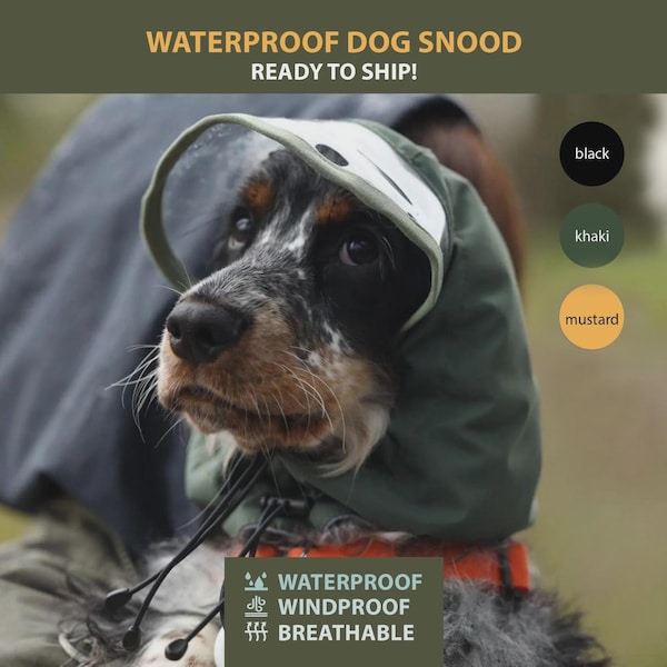 Dog Snood Waterproof Rain Hat with Visor, Windproof Ear Protection Hood, Spaniel Cocker Iggy Whippet Dachshund Frenchie, Autumn Winter