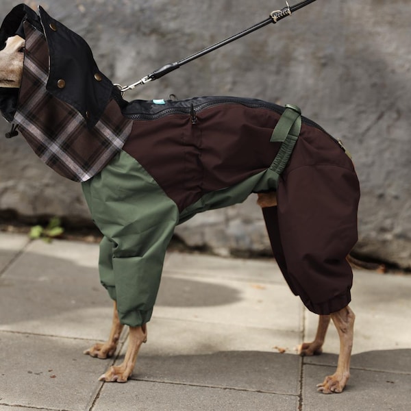 Waterproof Dog Raincoat: Dark Academia Style, Tartan Flannel