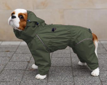 Spaniel Waterproof Dog Raincoat: Full Body Suit with Snood