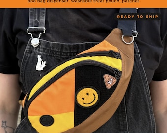 Dog Walking Belt Bag, Fanny Pack with Poop Bag Dispenser and Washable Treat Pouch, Patches Included, Bum Bag, Dog Mom Gift