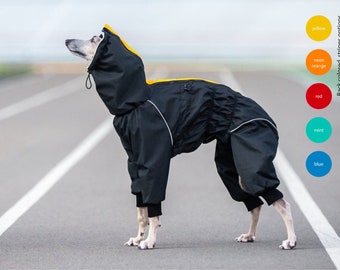 Hound Waterproof Dog Raincoat /Snowsuit, Membrane, FLEECE or MESH lining, Greyhound, Whippet, Waterproof and Windproof Dog Coat Bark&Go