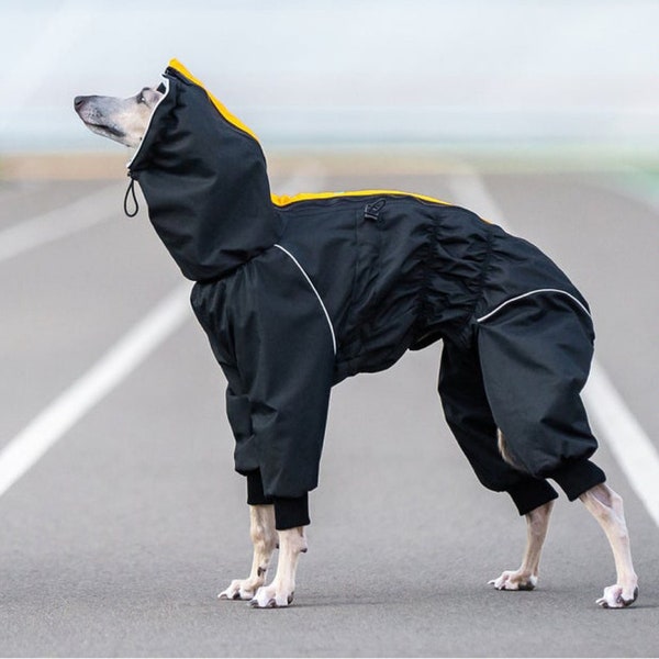 Hound Waterproof Dog Raincoat /Snowsuit, Membrane, FLEECE or MESH lining, Greyhound, Whippet, Waterproof and Windproof Dog Coat Bark&Go