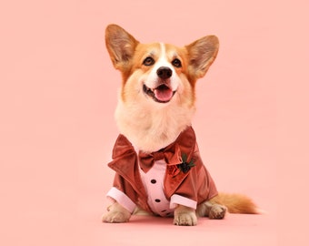 Marsala Velvet Dog Tuxedo - Wedding - Black Tie - Dog Wedding - Bow Tie -  Flower Boutonniere -  Dress Code - Dog outfit - Dog Birthday