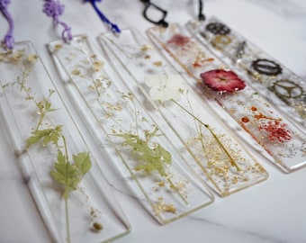 Customizable Clear Floral or Steampunk Resin Bookmarks with Tassel (Individually Sold)