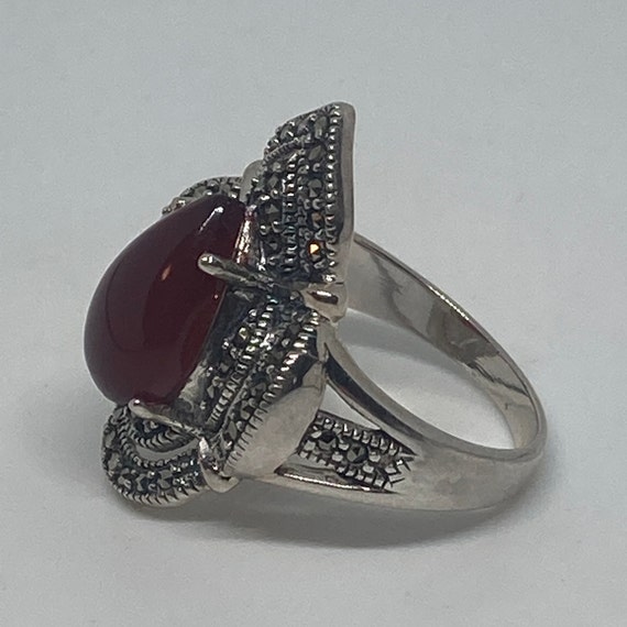 Sterling Silver Carnelian Marcasite Statement Rin… - image 7