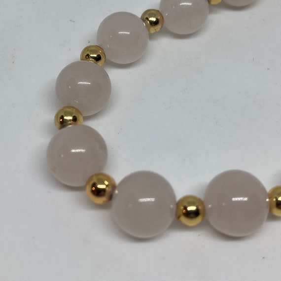 Rose Quartz Vintage Beaded Necklace With Gold Ton… - image 5