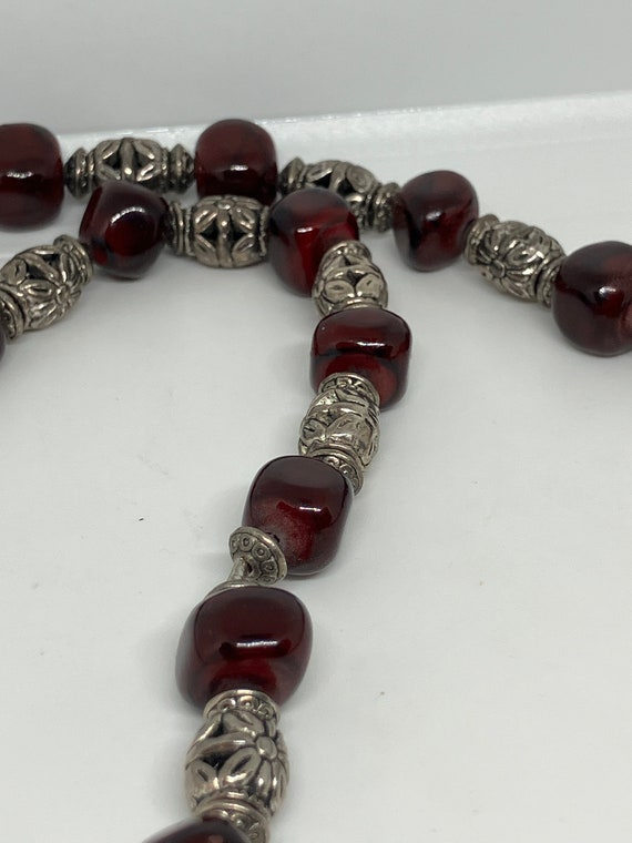 Vintage Cherry Red Glass Bead and Silver Tone Bal… - image 7