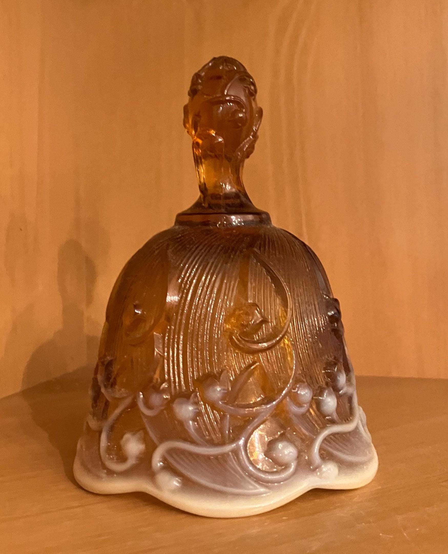 Fenton Vintage Cameo Opalescent Amber Lily of the Valley Glass