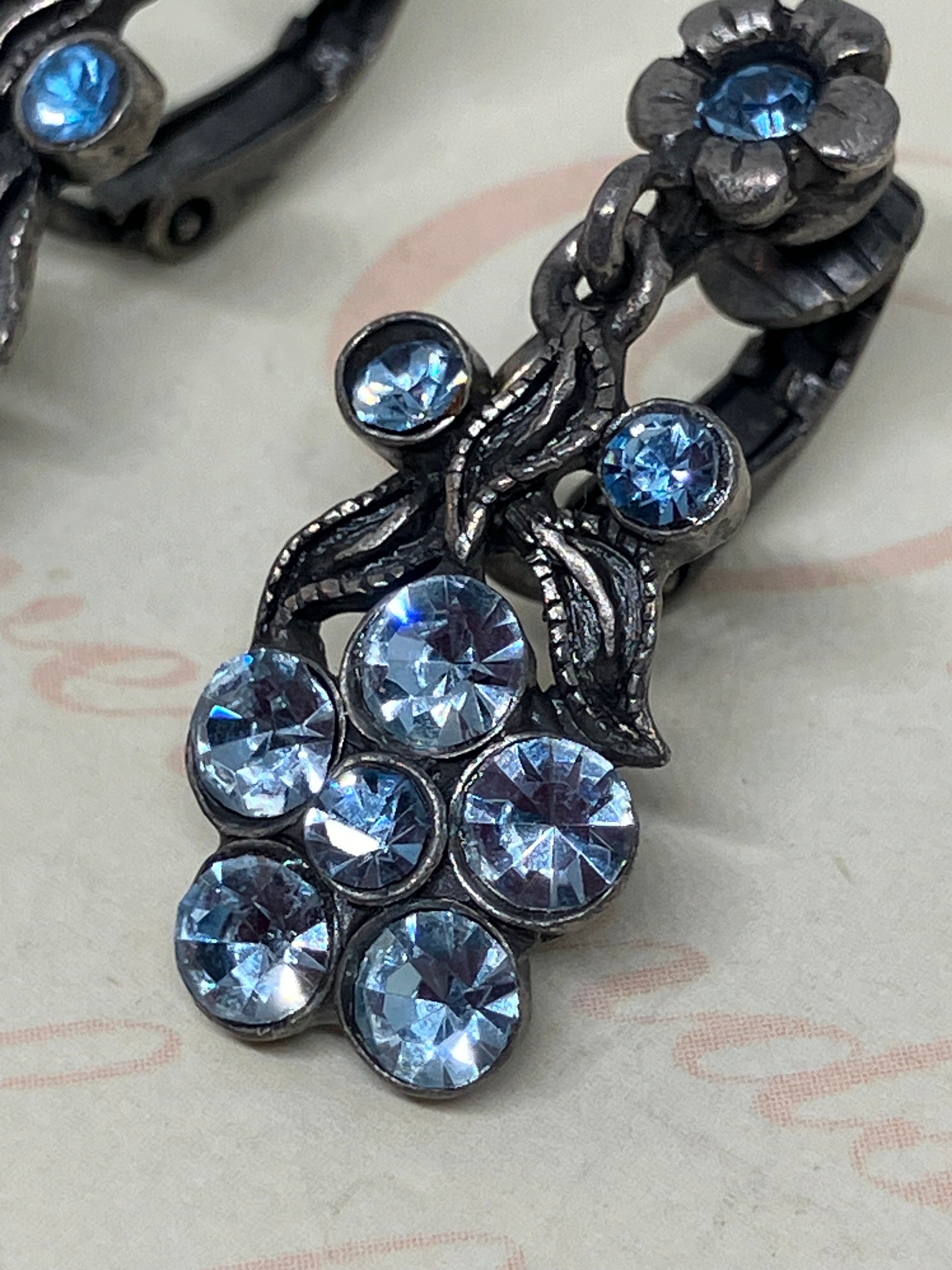 Vintage Silver Tone Blue Paste Stone Clip on Earrings; Brilliant