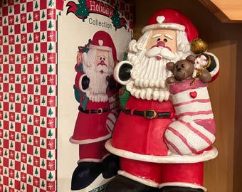 World Bazaars Vintage Holiday Dough Santa Figurine; 11 Inch Vintage Christmas Santa in Original Box