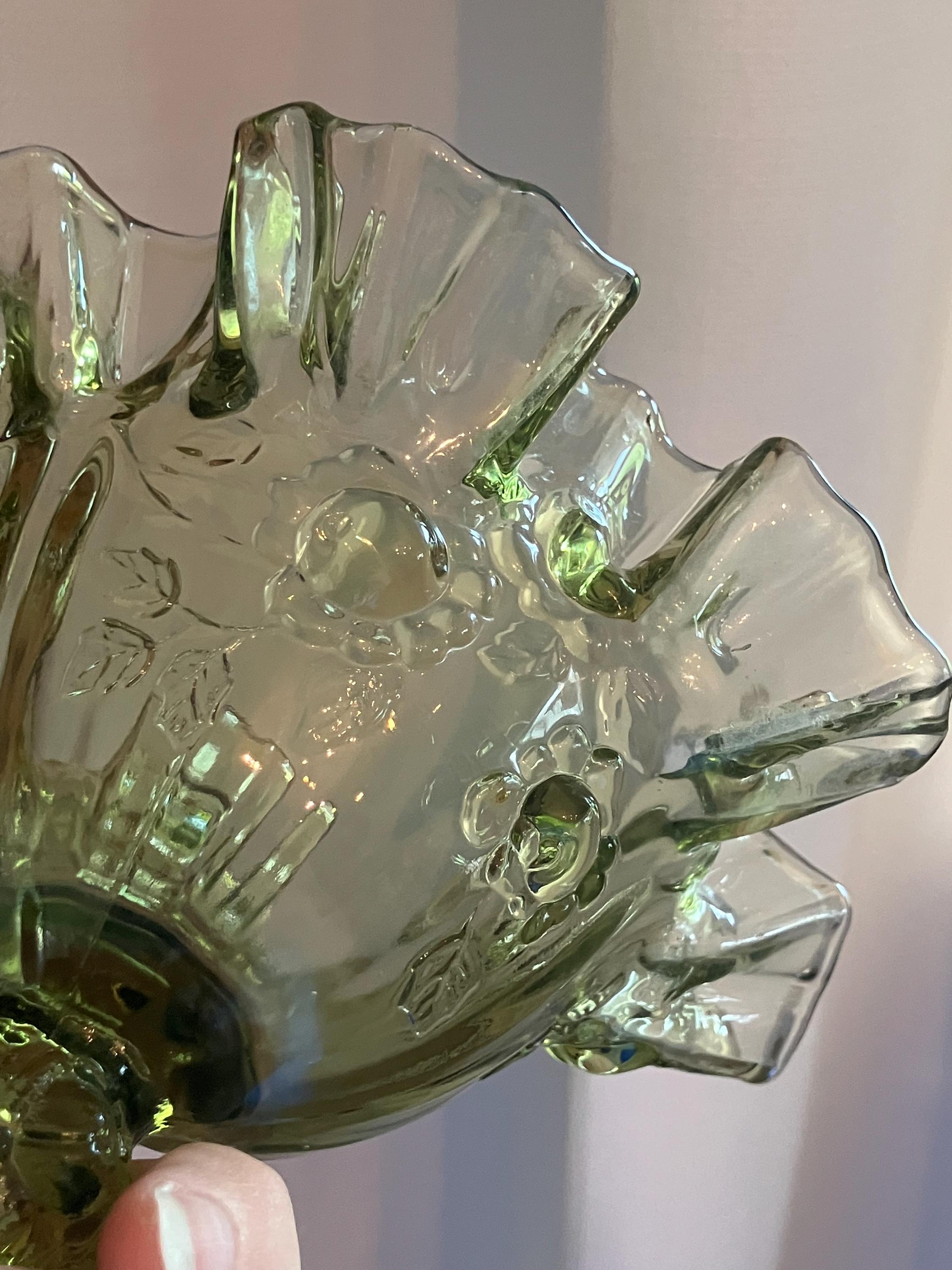 FENTON ヴィンテージ グリーン フリル キャベツ ローズ コンポート