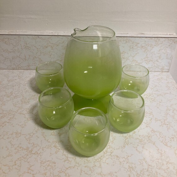 Vintage BLENDO Lime Green Brandy Snifter Pitcher and 5 Etsy