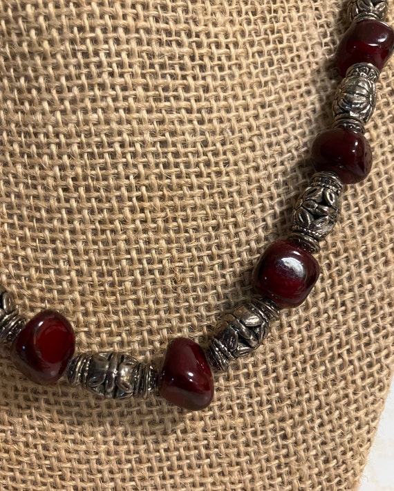 Vintage Cherry Red Glass Bead and Silver Tone Bal… - image 4