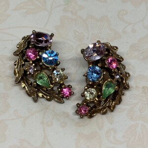 Lisner signierte Vintage Obstsalat Strass Ohrclips; Vintage Multi Color Strass Ohrringe