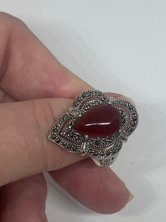 Sterling Silver Carnelian Marcasite Statement Rin… - image 8