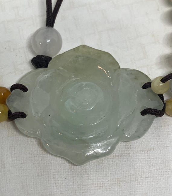 Carved Jade Macrame Style String Bracelet; Adjust… - image 3