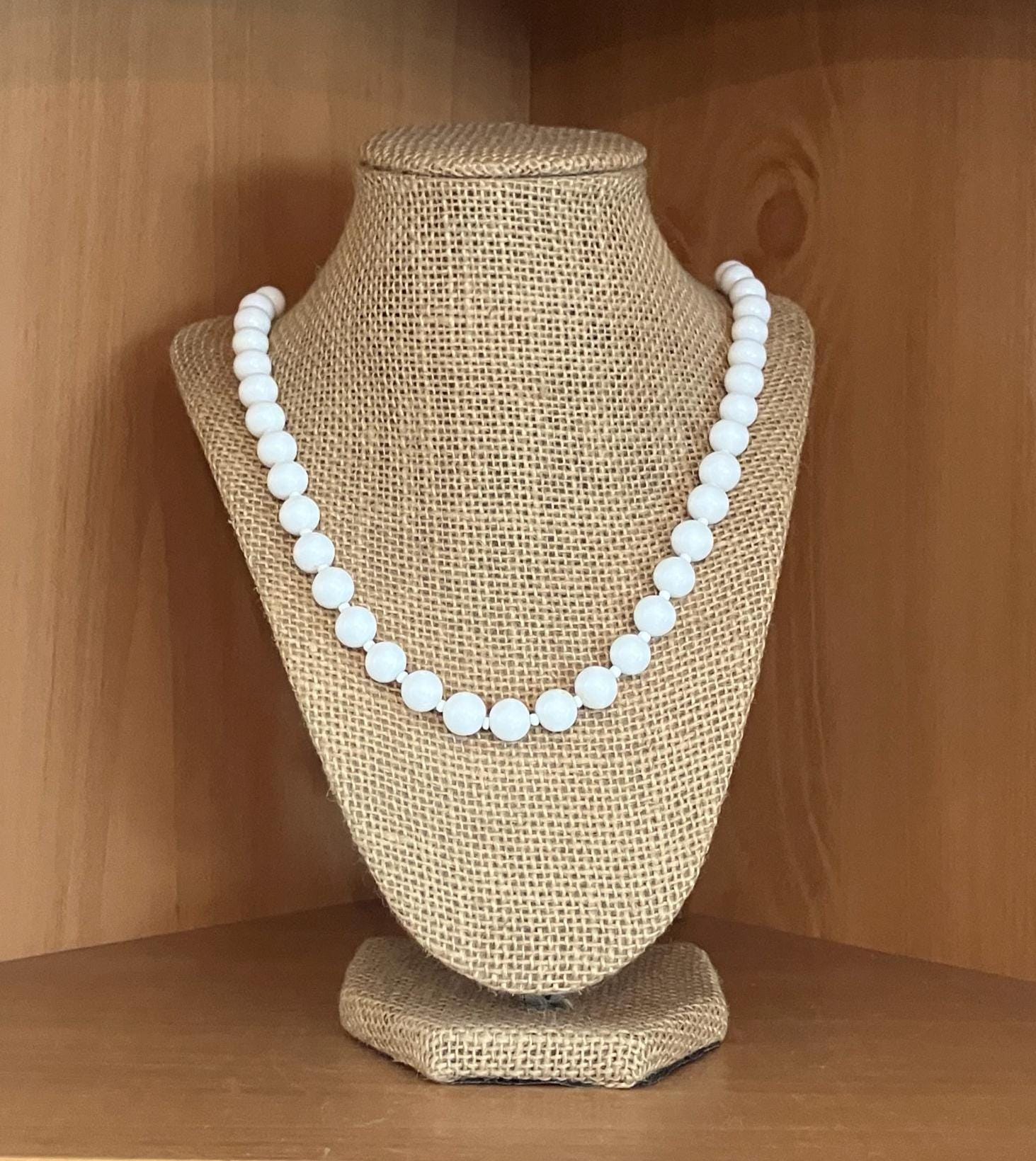 Miriam Haskell Signed Vintage White Milk Glass Beaded Necklace