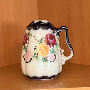 Vintage Hand Painted Porcelain Sugar Shaker or Muffineer; Floral Cobalt Blue and Floral Sugar Shaker, Japan