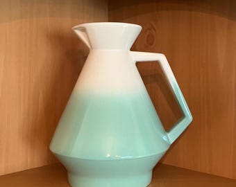 Pfaltzgraff FESTIVAL Vintage Atomic Ombre Water Jug or Pitcher in Cream and Sea Foam Green, Midcentury