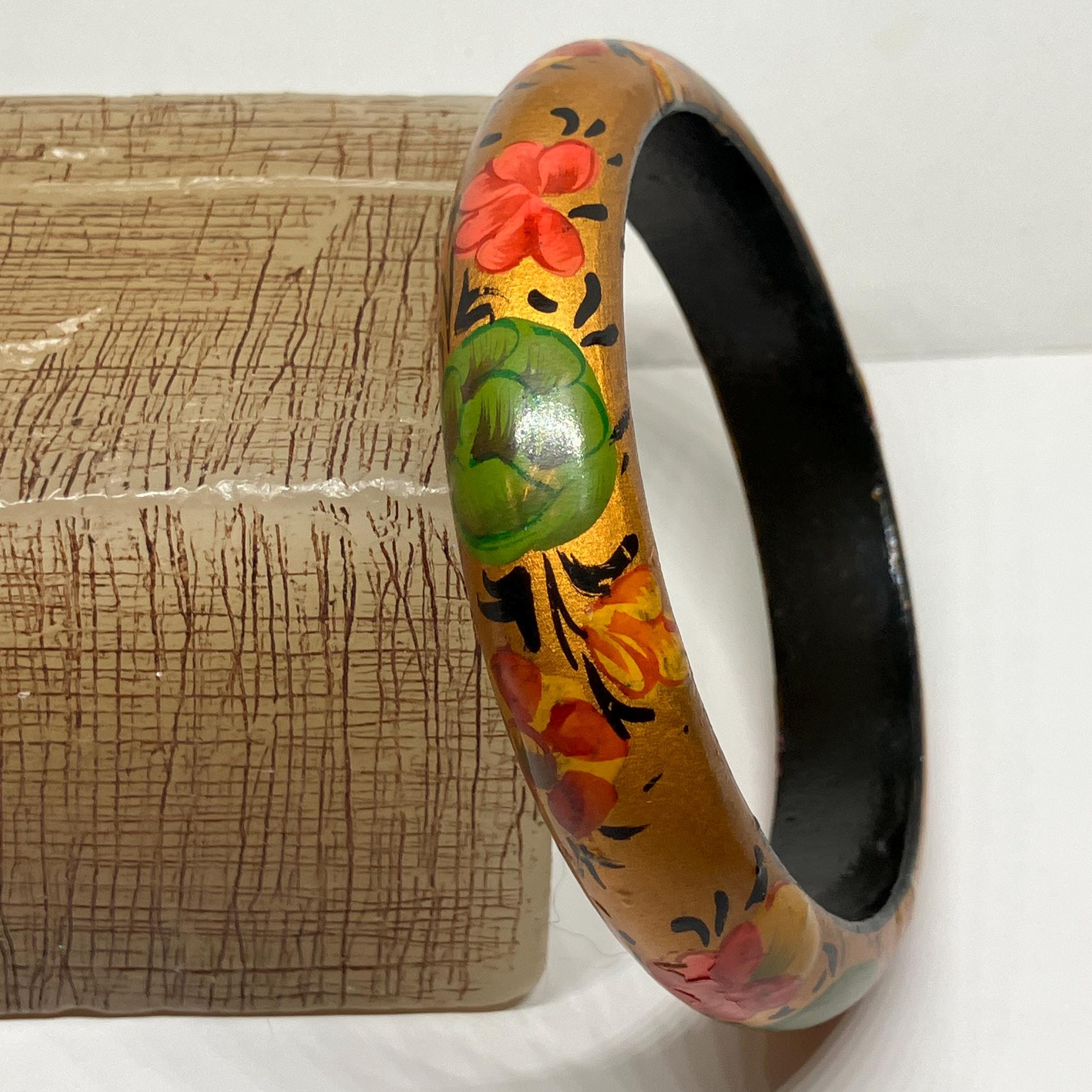 Bracelet Rigide Vintage Large - Motif Floral - Bijou Occasion