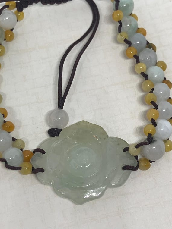 Carved Jade Macrame Style String Bracelet; Adjust… - image 2