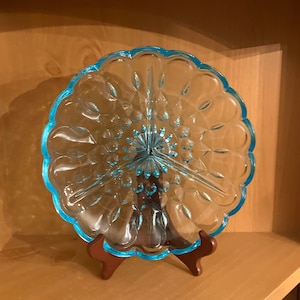 Anchor Hocking Light Blue Fairfield Three Part Relish Dish; Vintage Sky Blue Divided Dish With Scalloped Edge, 1976
